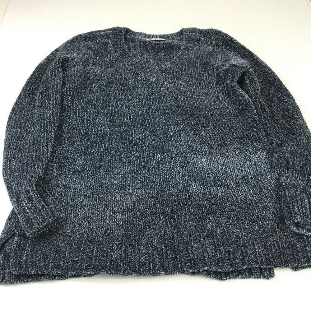 Orvis V-Neck Sweater Blue Chenille Knit Pullover